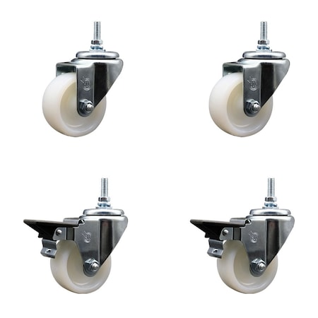 Service Caster 3 Inch Nylon 12 MM Threaded Stem Caster Set 2 Brakes SCC SCC-TS20S314-NYS-M1215-2-PLB-2